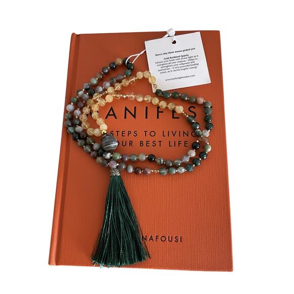 Gold Rutilated Quartz Mala Bead Healing Energy Necklace With Tassel - Picture 1 of 7